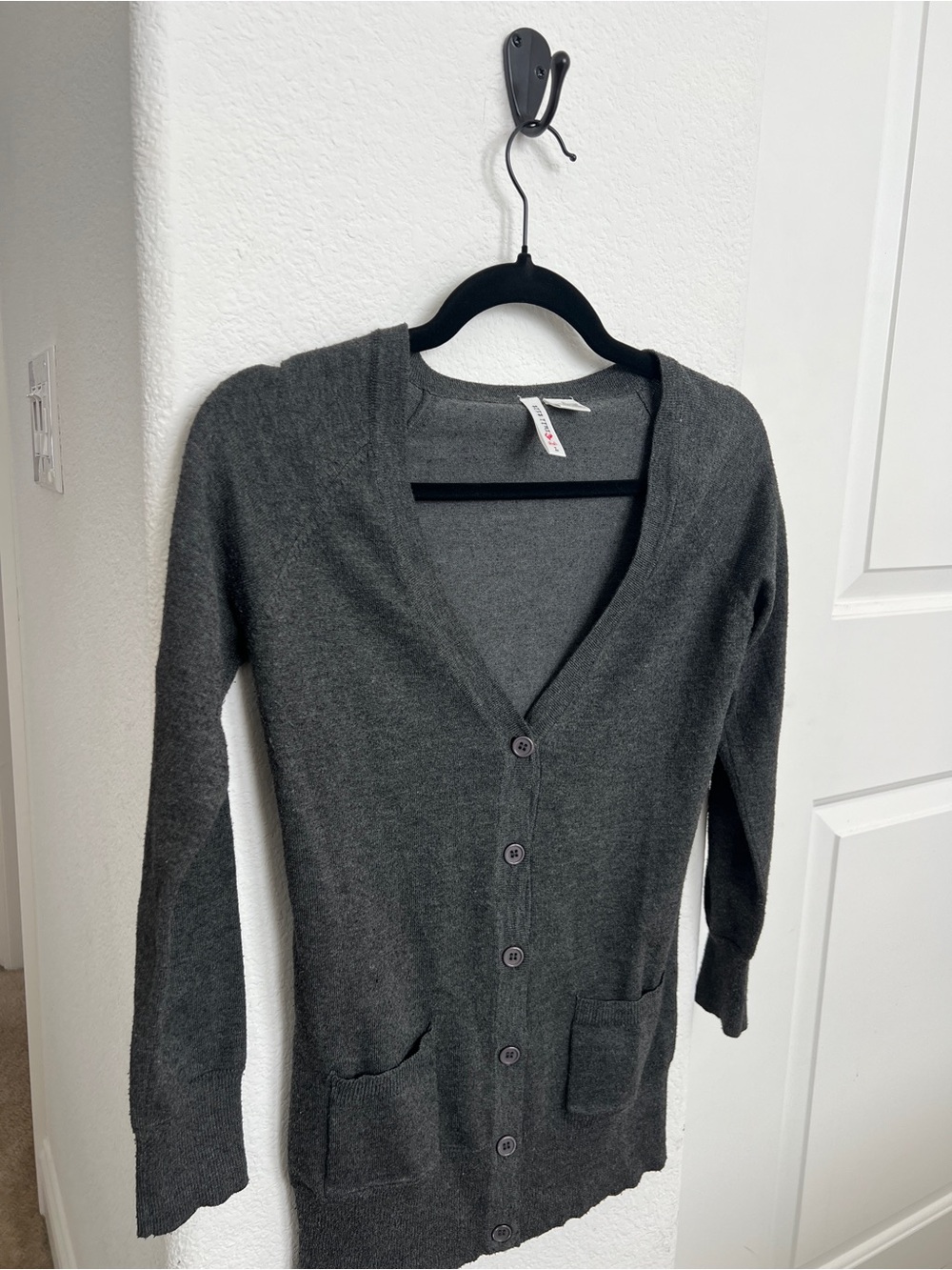 Full Tilt Dark Gray V-Neck Button Front Cardigan